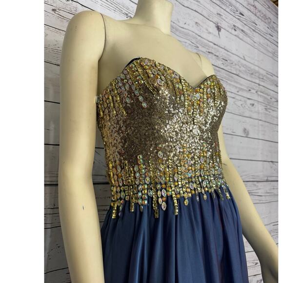 Glow Dress Embellished Bodice Chiffon sweatheart in blue gown size 6 - Picture 4 of 11